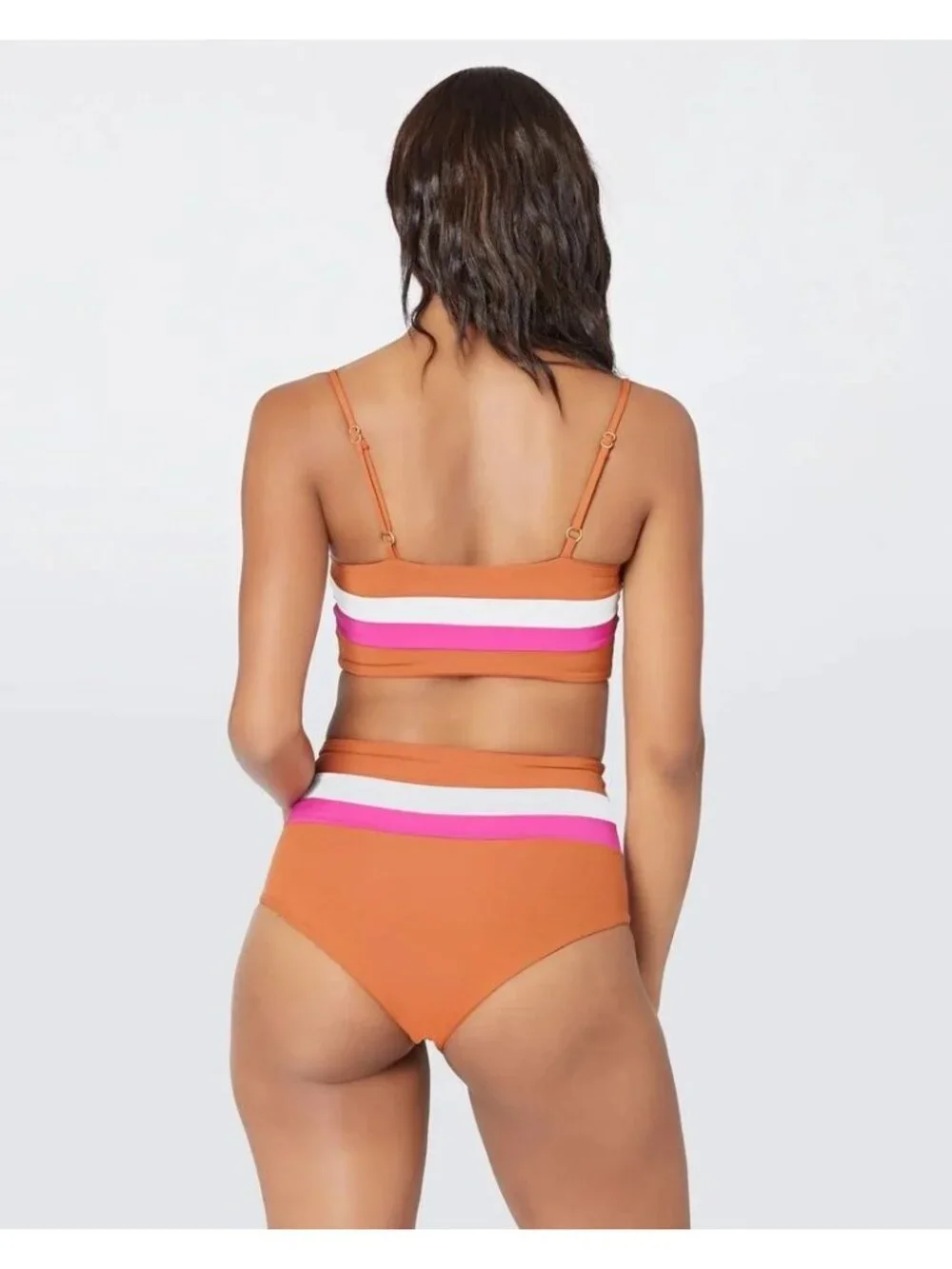 L*Space Rebel Stripe Bikini Top in Amber/Bougainvellia/Cream Small New Womens